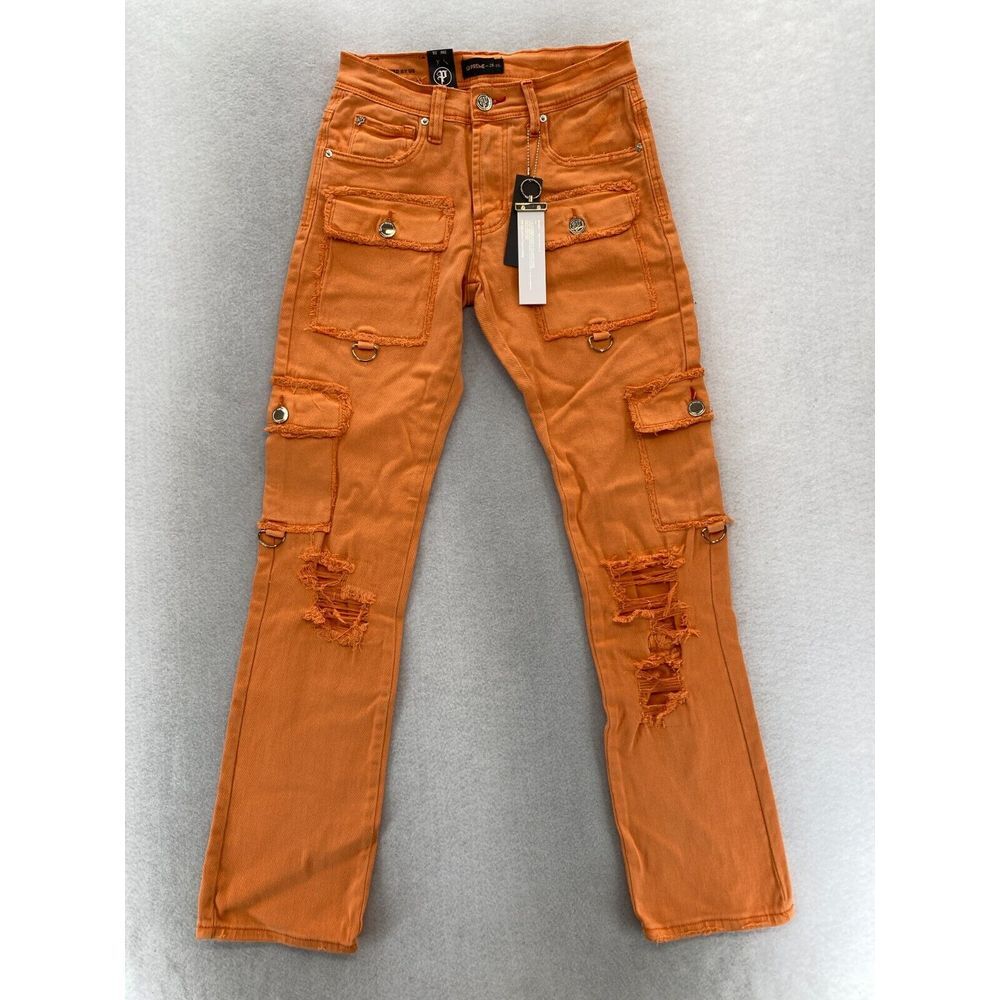 Men's Slim Fit Distressed Orange Jeans